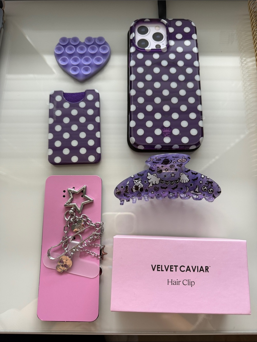 Velvet Caviar 16 pro max Purple Polka Dot phone case wallet etc